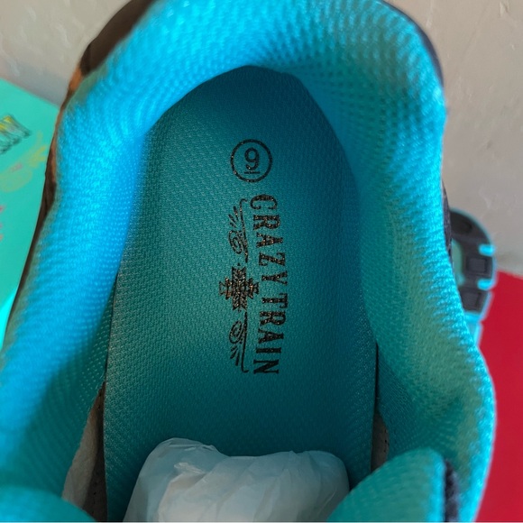 Crazy Train Leopard Turquoise Blue Black Tennis Shoes Lace Up Size 9 Sneakers - Picture 5 of 12